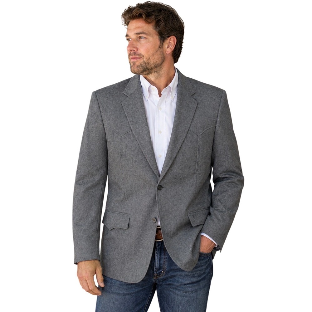 Vintage Circle S Gray Western Blazer Sport Coat Made in USA Mens 48XL